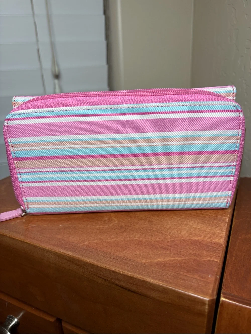 Kate Spade New York Pink Blue Striped Organizer Wallet Clutch